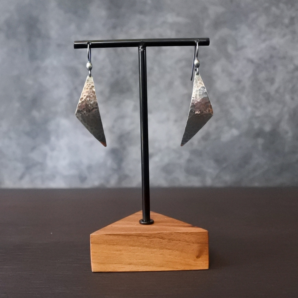Vintage Signed Artisan Sterling Silver Triangle Drop Earrings
